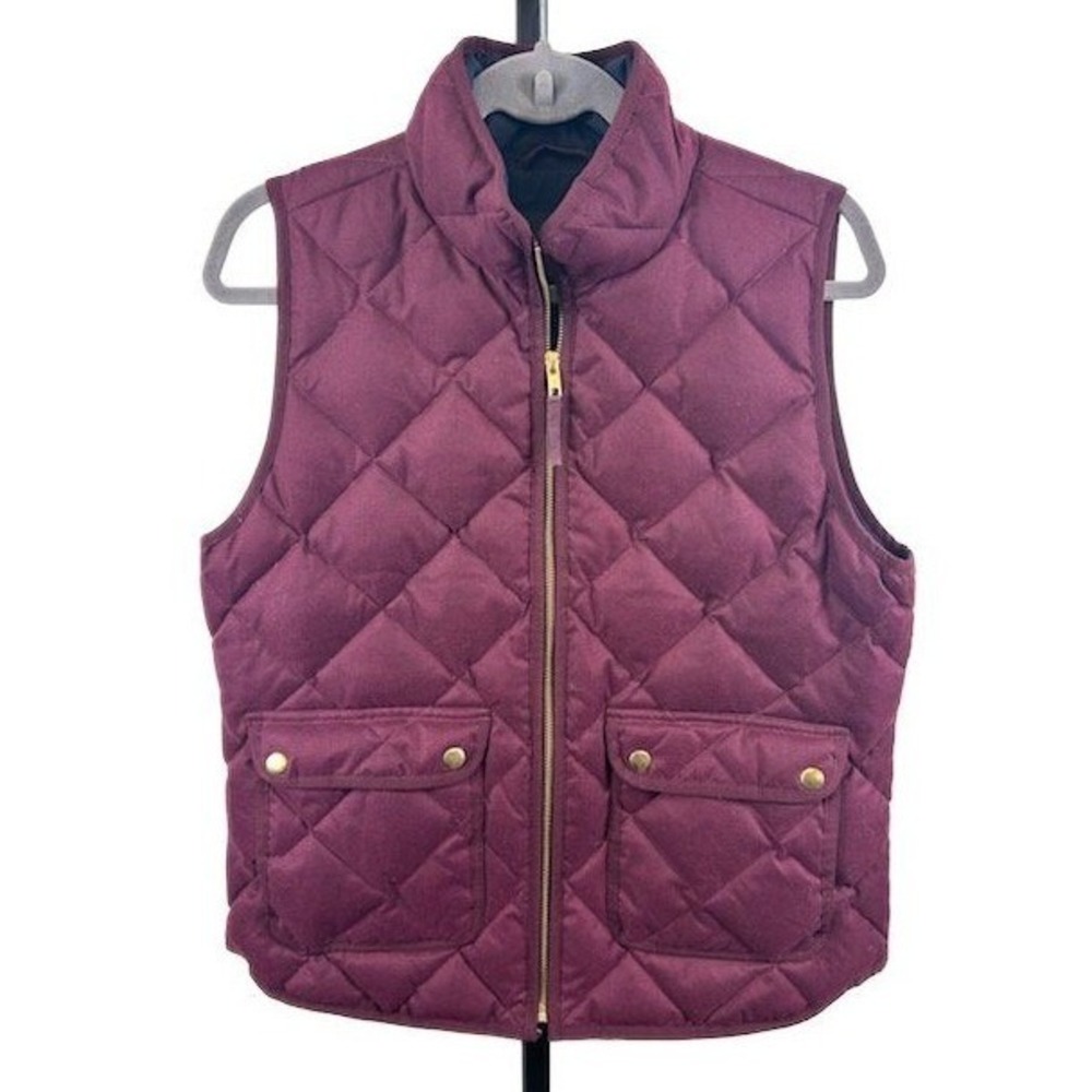 J.Crew Women's Size Medium Burgundy Quilted Full Zip Vest with Pockets